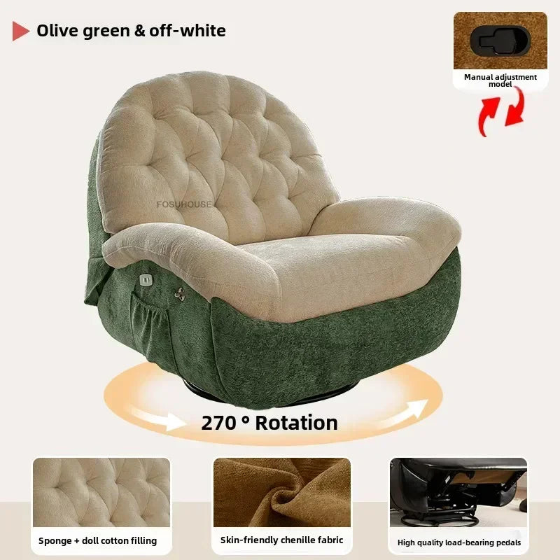 Nordic Home Rotating Recliner Modern Living Room Furniture Leisure Lazy Sofa Bed Rocking Chair Designer Fabric Living Room Sofas