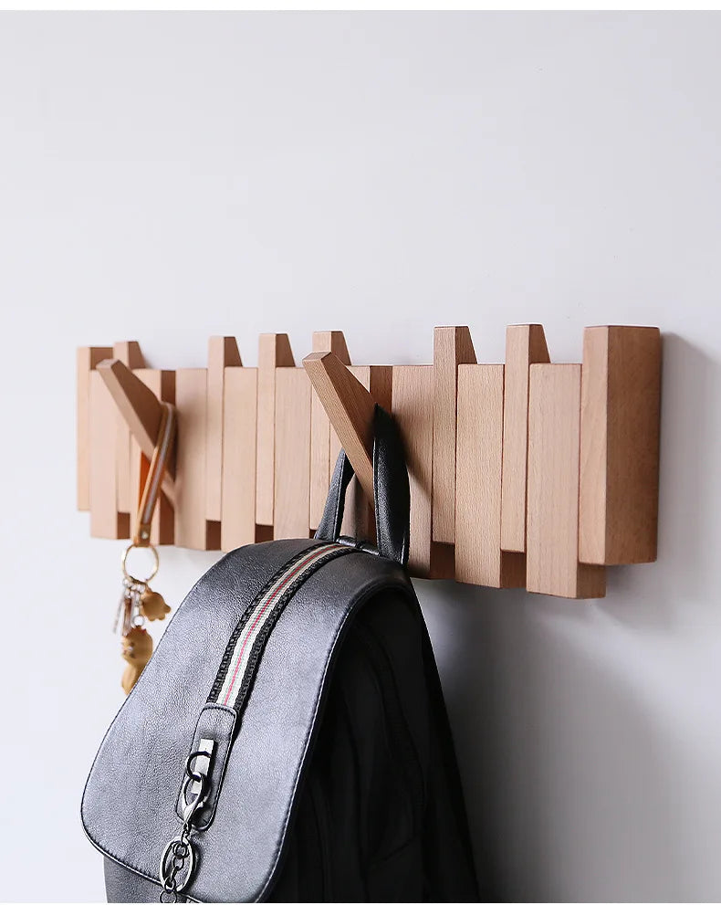 Wall Mounted Walnut Coat Rack Solid Wood Storage Rack Entry Porch Coat Rack Creative Piano Keys Home Decor