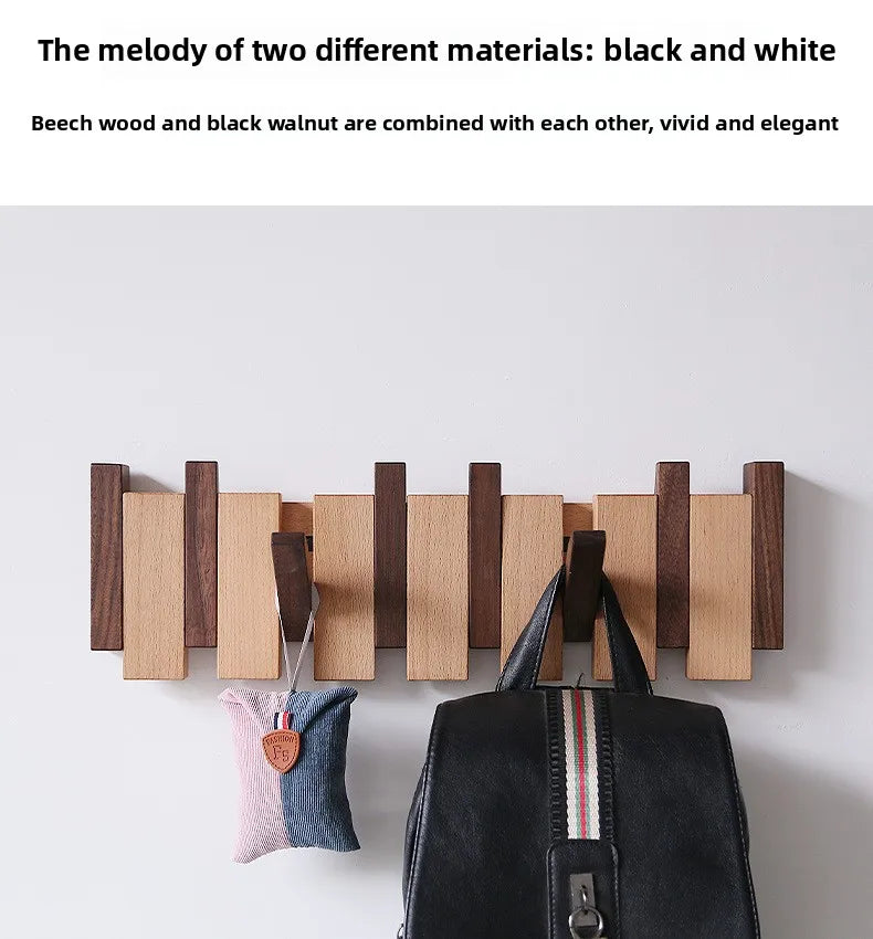 Wall Mounted Walnut Coat Rack Solid Wood Storage Rack Entry Porch Coat Rack Creative Piano Keys Home Decor