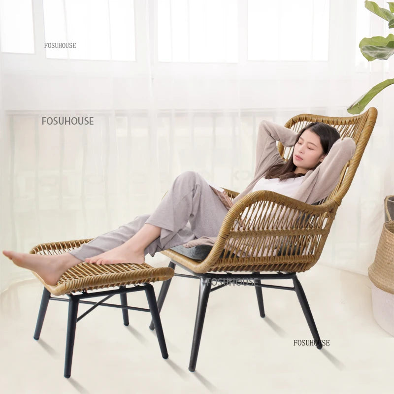 Rattan Chair Three Piece Set Balcony Table Combination Outdoor Furniture Armrest Single Rattan Sofa Recliner Patio Outdoor Chair