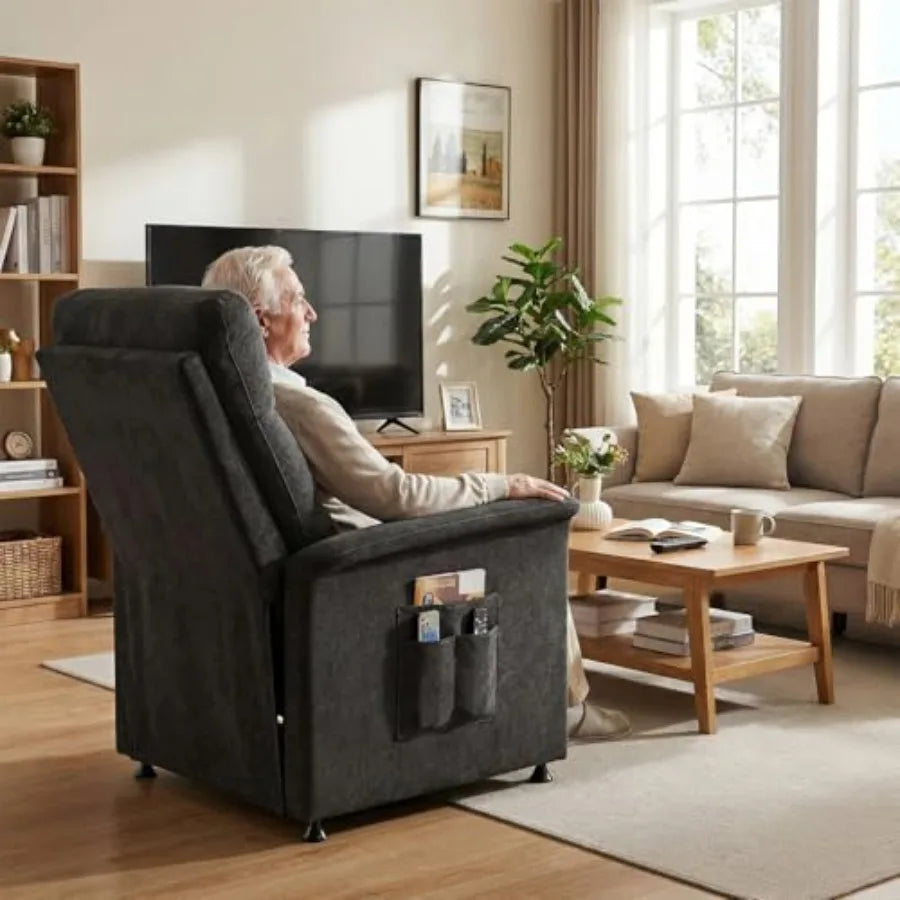 Power Recliner Chair for Adults with Heat and Massage - Soft Fabric Electric Reclining Sofa with Remote Control, 3 Side Pockets