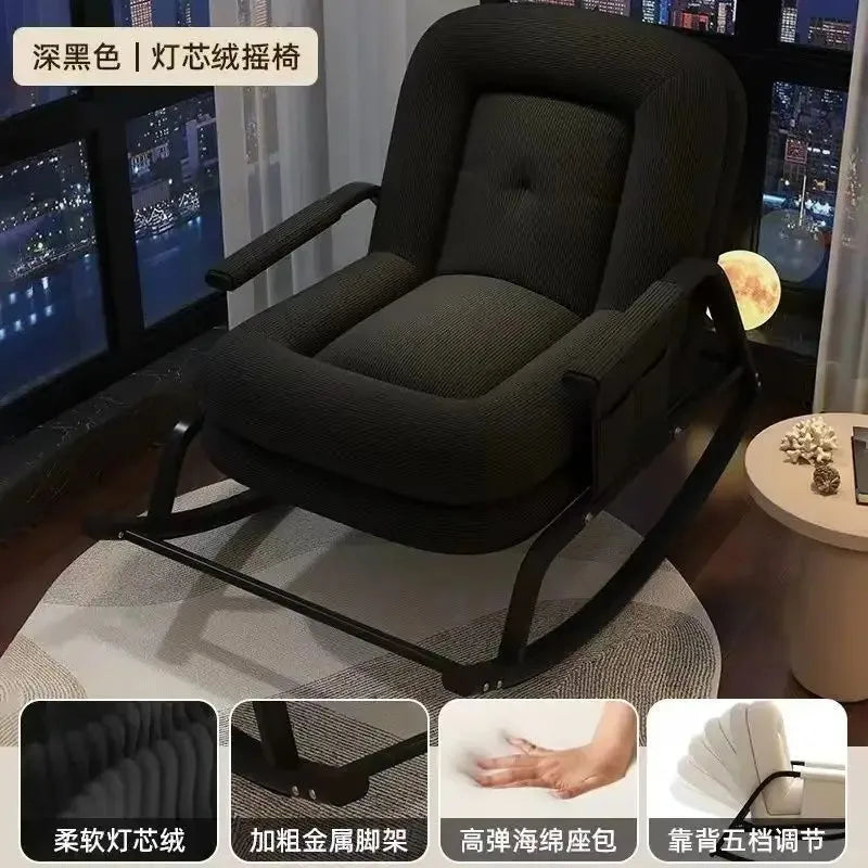 Cozy Home Rocking Chair Balcony Leisure Lounge Chair for Adults, Ergonomic Lazy Rocker for Living Room Relaxation Lunch Breaks