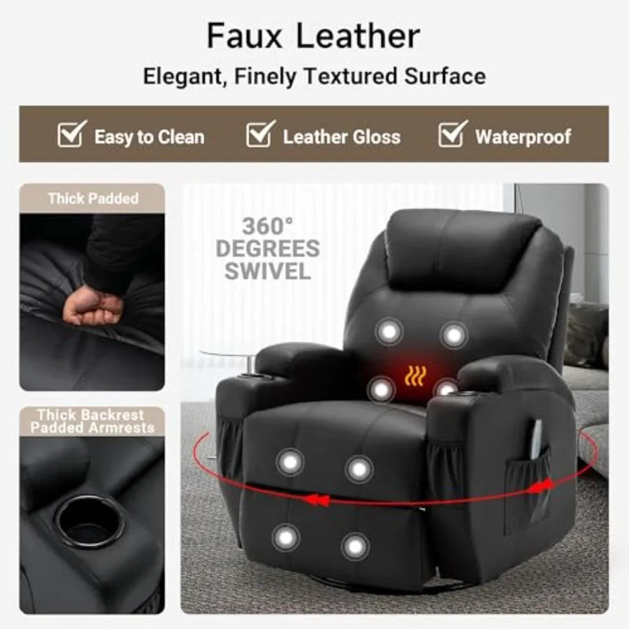 Recliner Chair, Rocking Chair with Massage and Heat, 360° Swivel Recliner Chairs for Adults, Rocker Manual Recliner with Remote