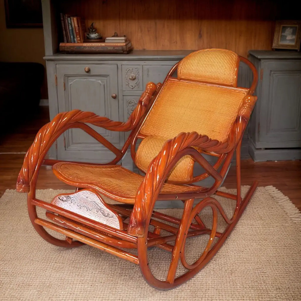 HYS rattan chair natural real rattan rocking chair adult rocking recliner leisure home balcony rattan elderly carefree nap