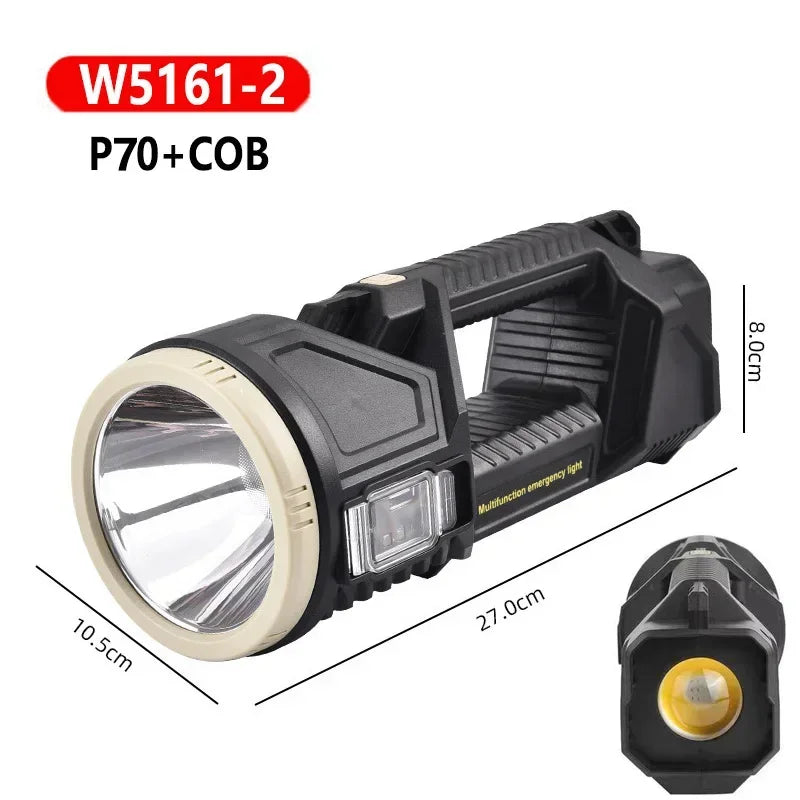 Powerful XHP70 LED Flashlight Solar Charging Searchlight Long Range USB Rechargeable Camping Lantern Multifunctional Work Light