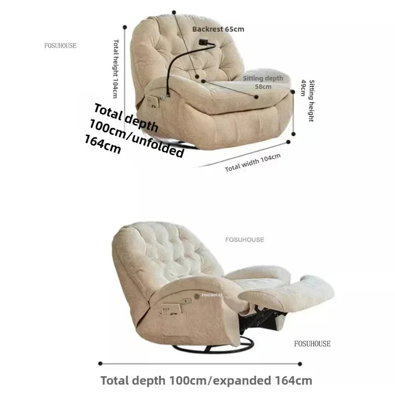 Nordic Home Rotating Recliner Modern Living Room Furniture Leisure Lazy Sofa Bed Rocking Chair Designer Fabric Living Room Sofas
