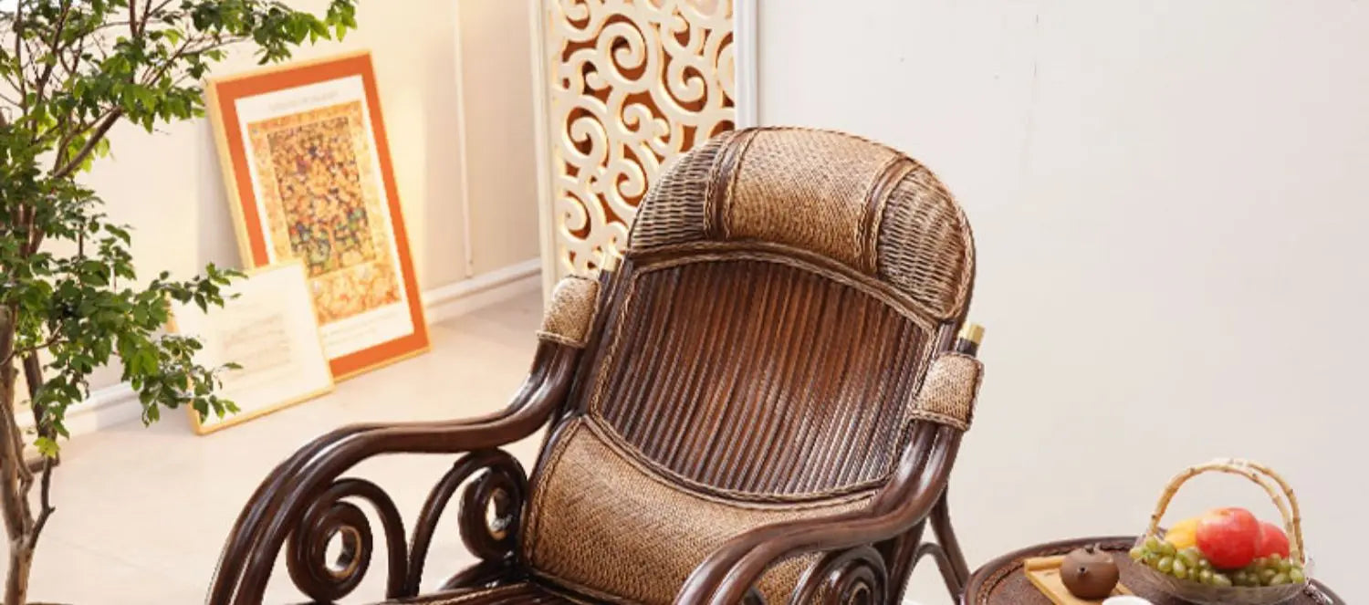 natural true rattan rocking chair recliner sofa single balcony home leisure retro cushion living room
