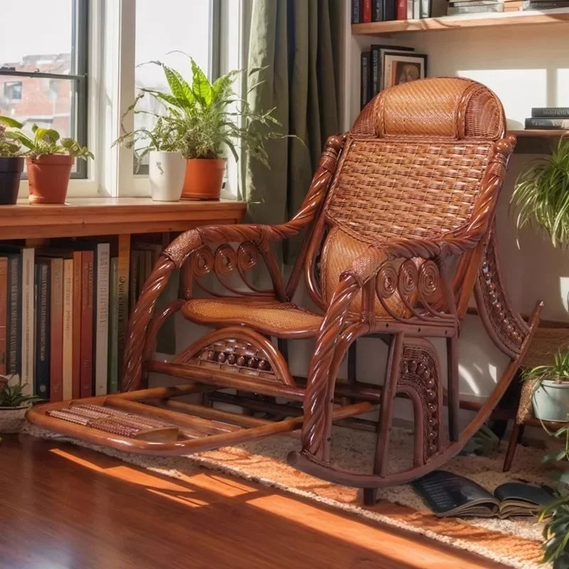 Rattan chair natural Indonesian real rattan rocking chair adult rocking recliner leisure home balcony rattan elderly carefree na