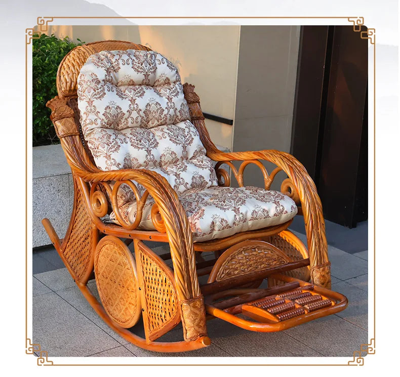 Natural rattan rocking chair elderly recliner balcony