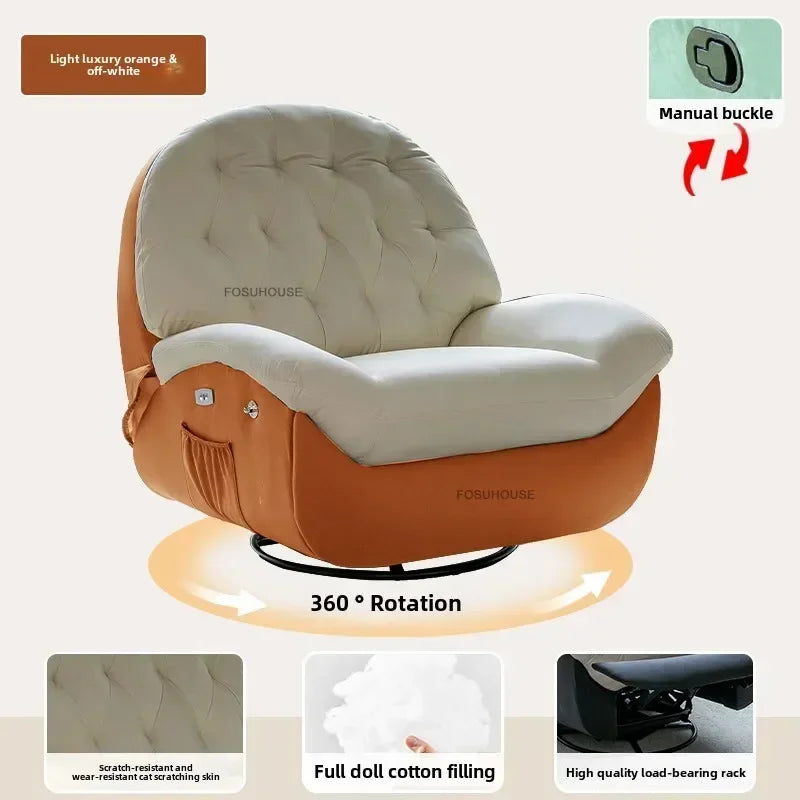 Nordic Home Rotating Recliner Modern Living Room Furniture Leisure Lazy Sofa Bed Rocking Chair Designer Fabric Living Room Sofas