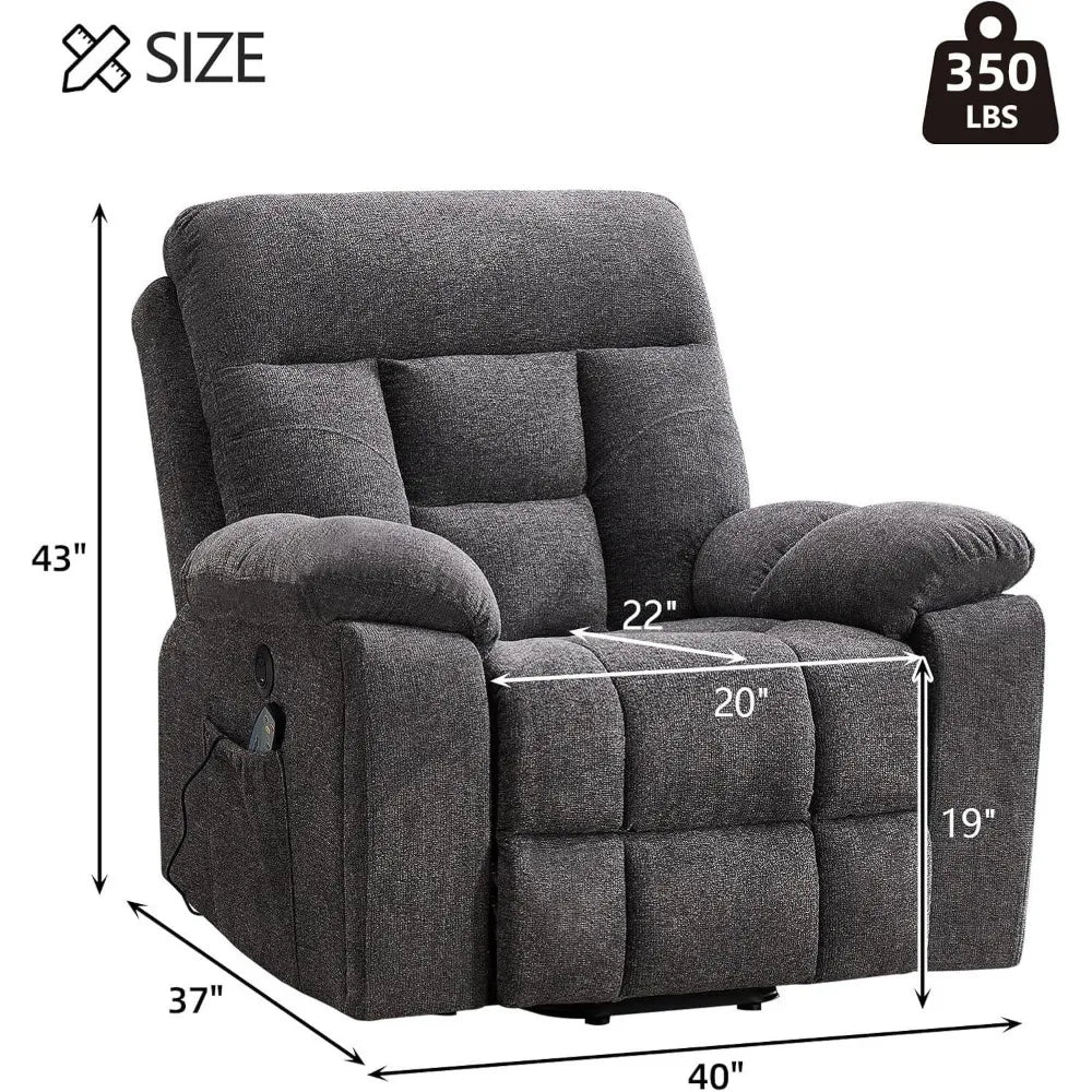Large Power Lift Recliner Chair with Massage and Heat for Elderly Big and Tall People, Overstuffed Wide Recliners, Customized
