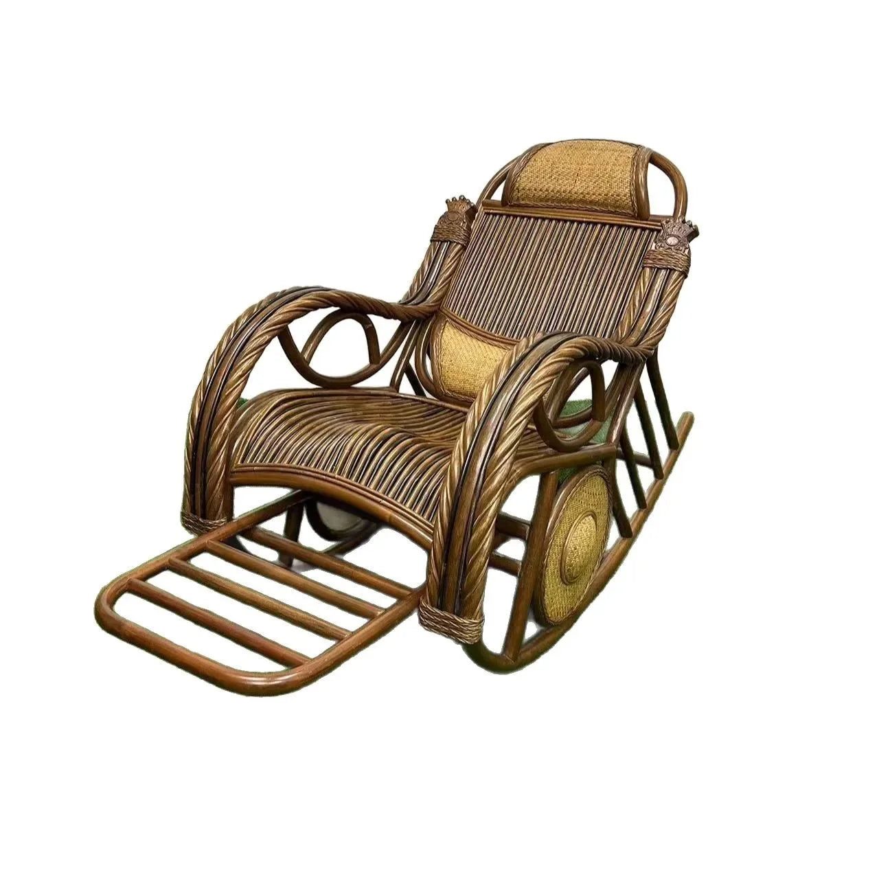 E153 Natural Real Rattan Elderly Nap Home Lazy Rocking Chair Adult Balcony Leisure Recliner