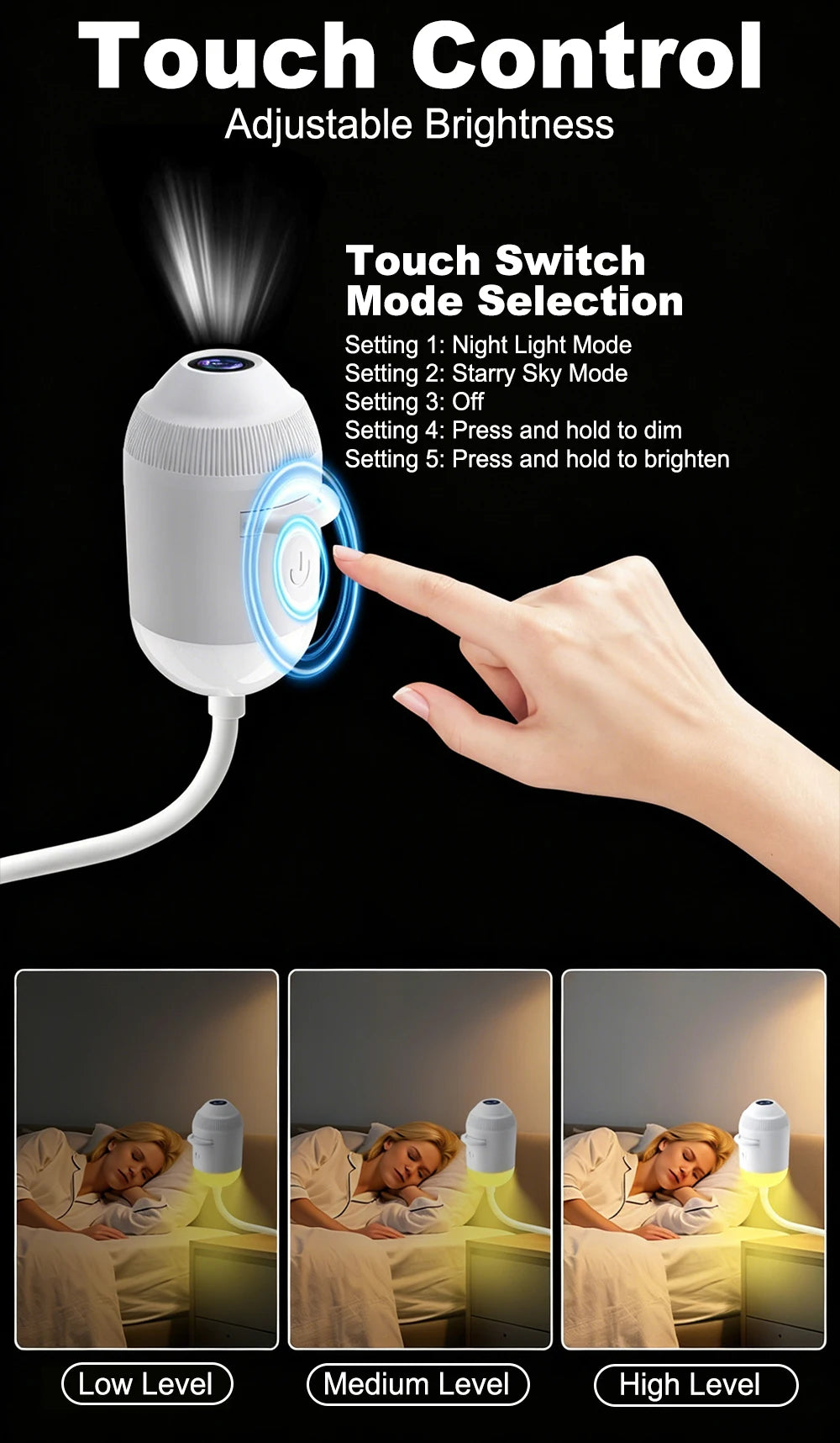 USB Car Interior Roof Star Galaxy Projection Ambient Lighting 360° Adjustable Starry Sky Ambient Projector Light Touch Control