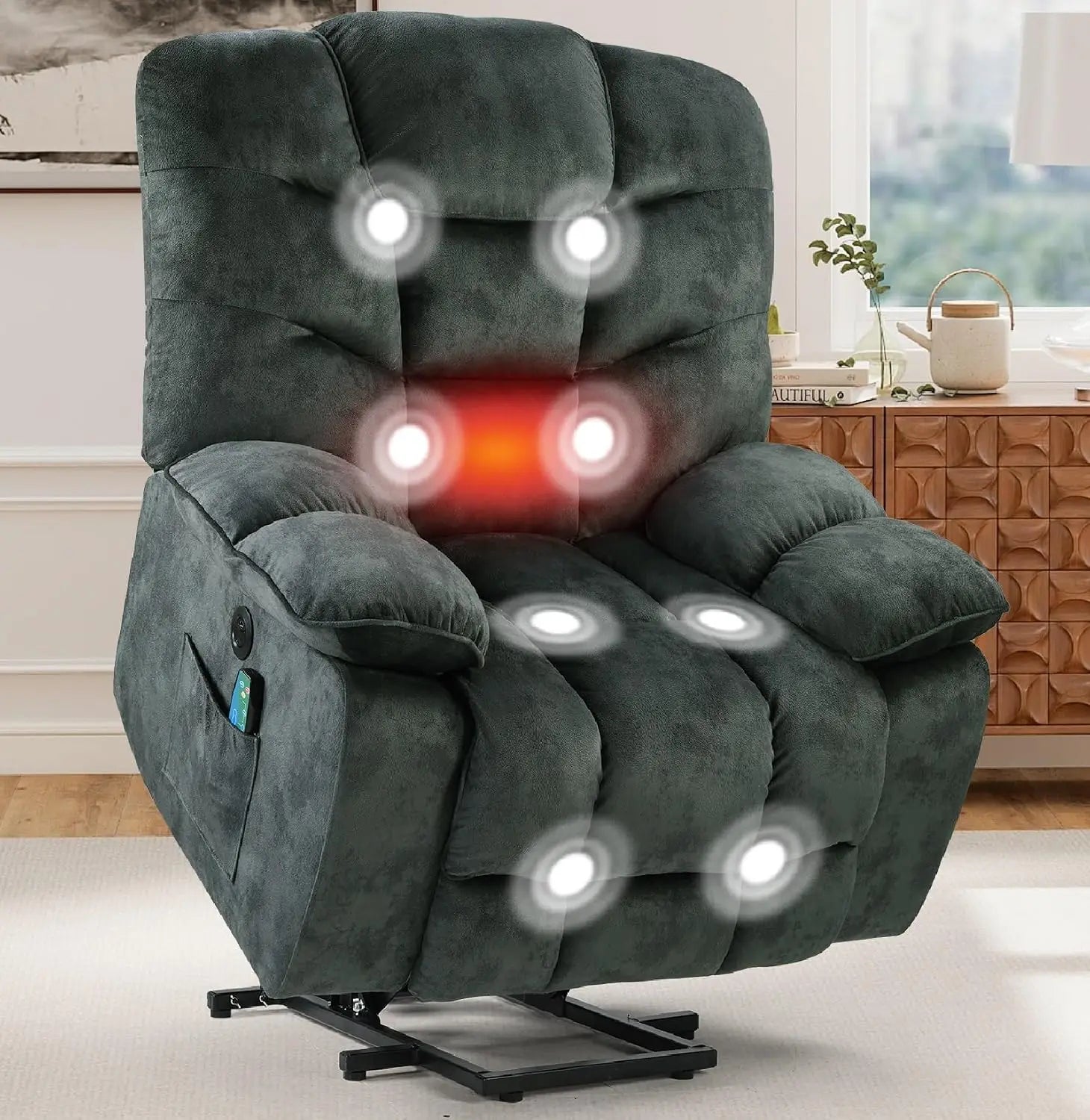 Oversized Power Lift Recliner with Massage and Heat for Elderly, Faux Leather Electric Lifting Reclining Chair with, Customized