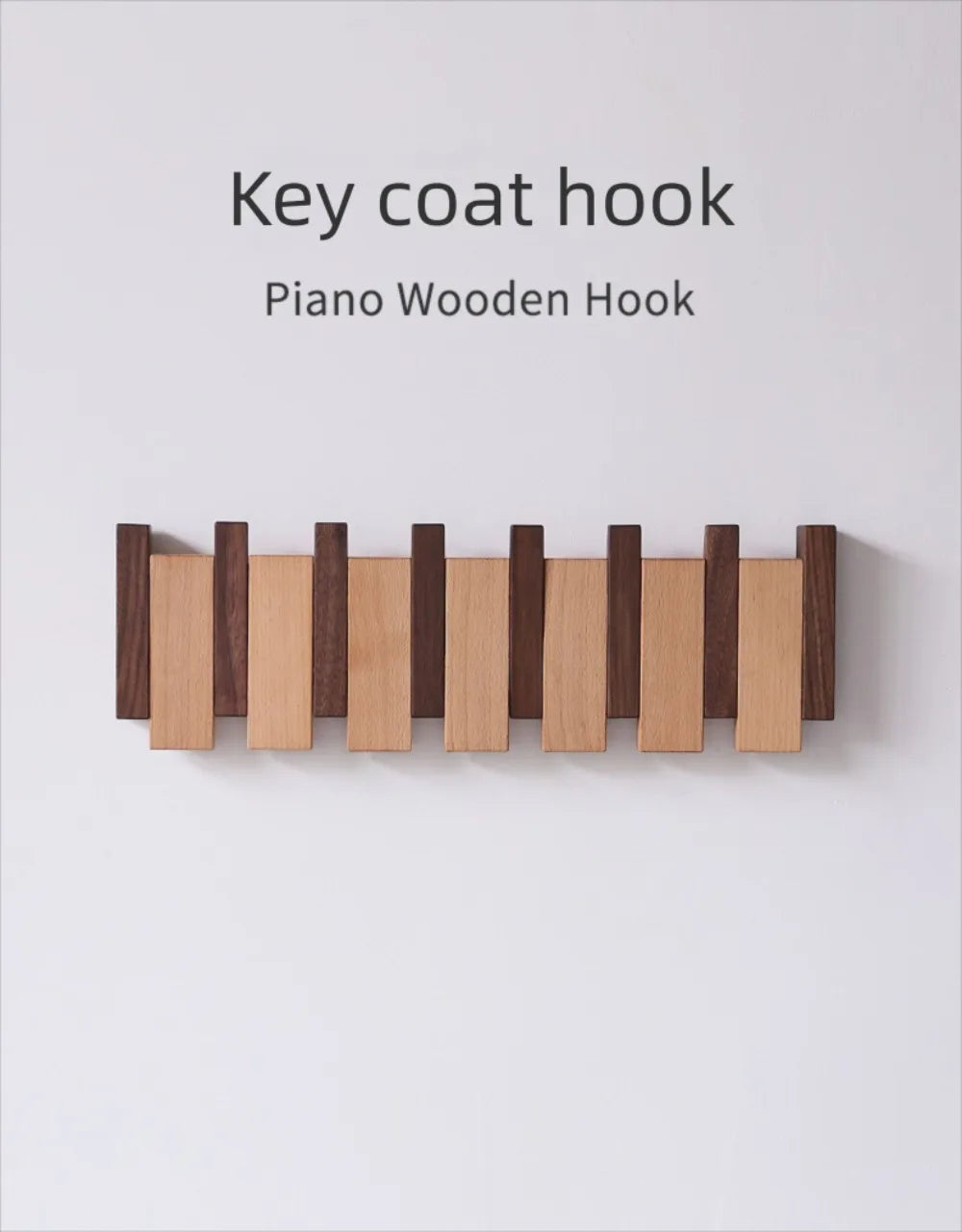 New Wall Mounted Wood Coat Racks with 8 Hooks Piano Key Shaped Hats Organizer Art Entry Door Porch Hanging Hook Keys
