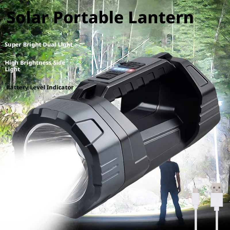 Solar Powered High Power Flashlight, Portable Ultra-Bright Strong Light Flashlight with Long Endurance Battery for Home Outdoor