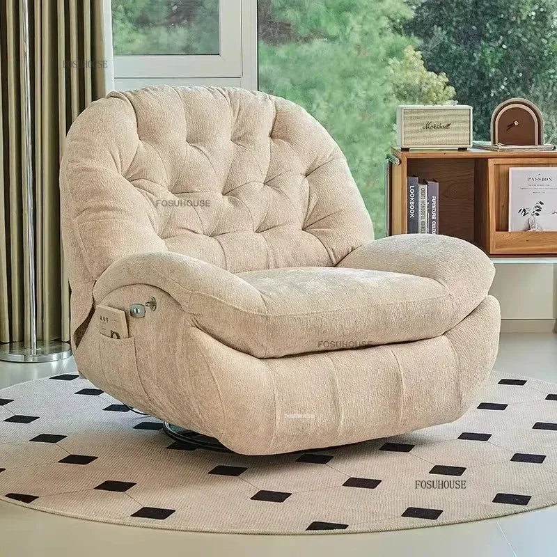Nordic Home Rotating Recliner Modern Living Room Furniture Leisure Lazy Sofa Bed Rocking Chair Designer Fabric Living Room Sofas