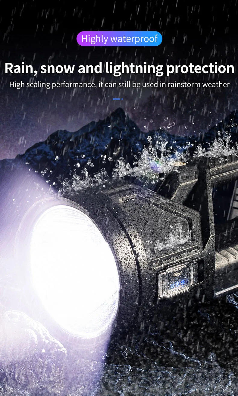 Portable Powerful Searchlight with Large Capacity Lithium Battery Rechargeable Handheld Flashlight Featuring Power Bank Function