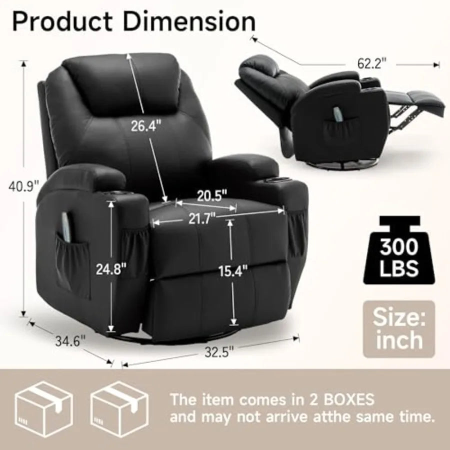 Recliner Chair, Rocking Chair with Massage and Heat, 360° Swivel Recliner Chairs for Adults, Rocker Manual Recliner with Remote
