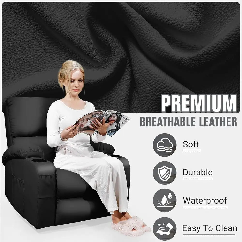 Rocking Recliner Chair, Massage Rocker Recliner Chair with Vibration Massage and Heat, 360° Swivel aux Leather Chairs, Living Ro