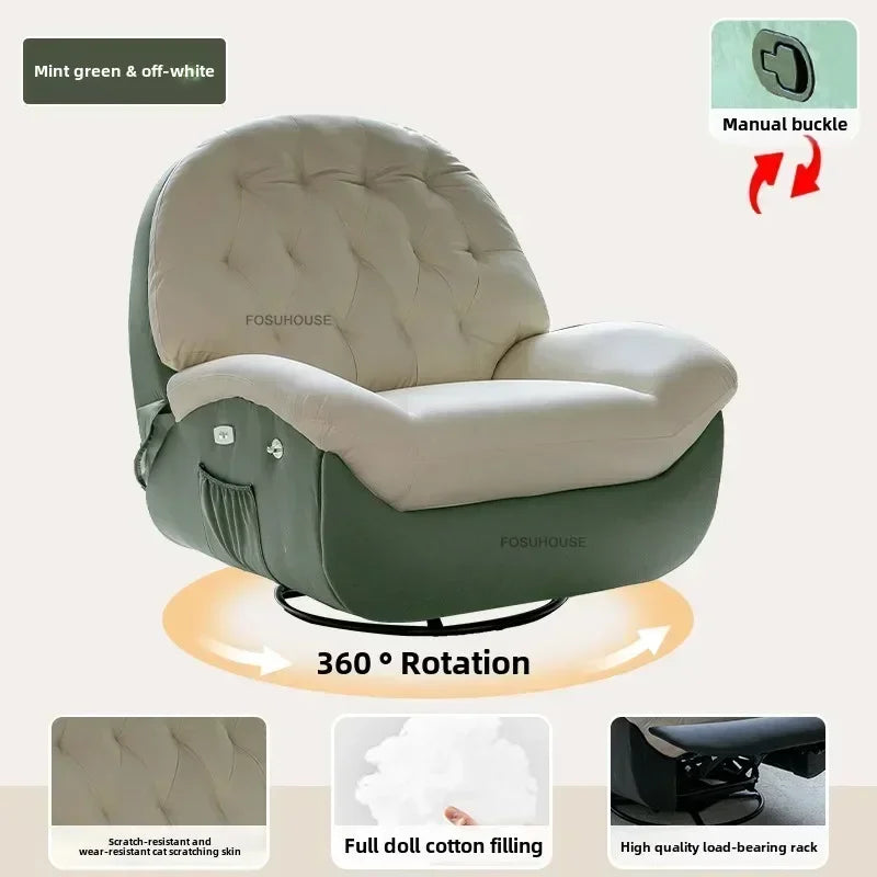 Nordic Home Rotating Recliner Modern Living Room Furniture Leisure Lazy Sofa Bed Rocking Chair Designer Fabric Living Room Sofas