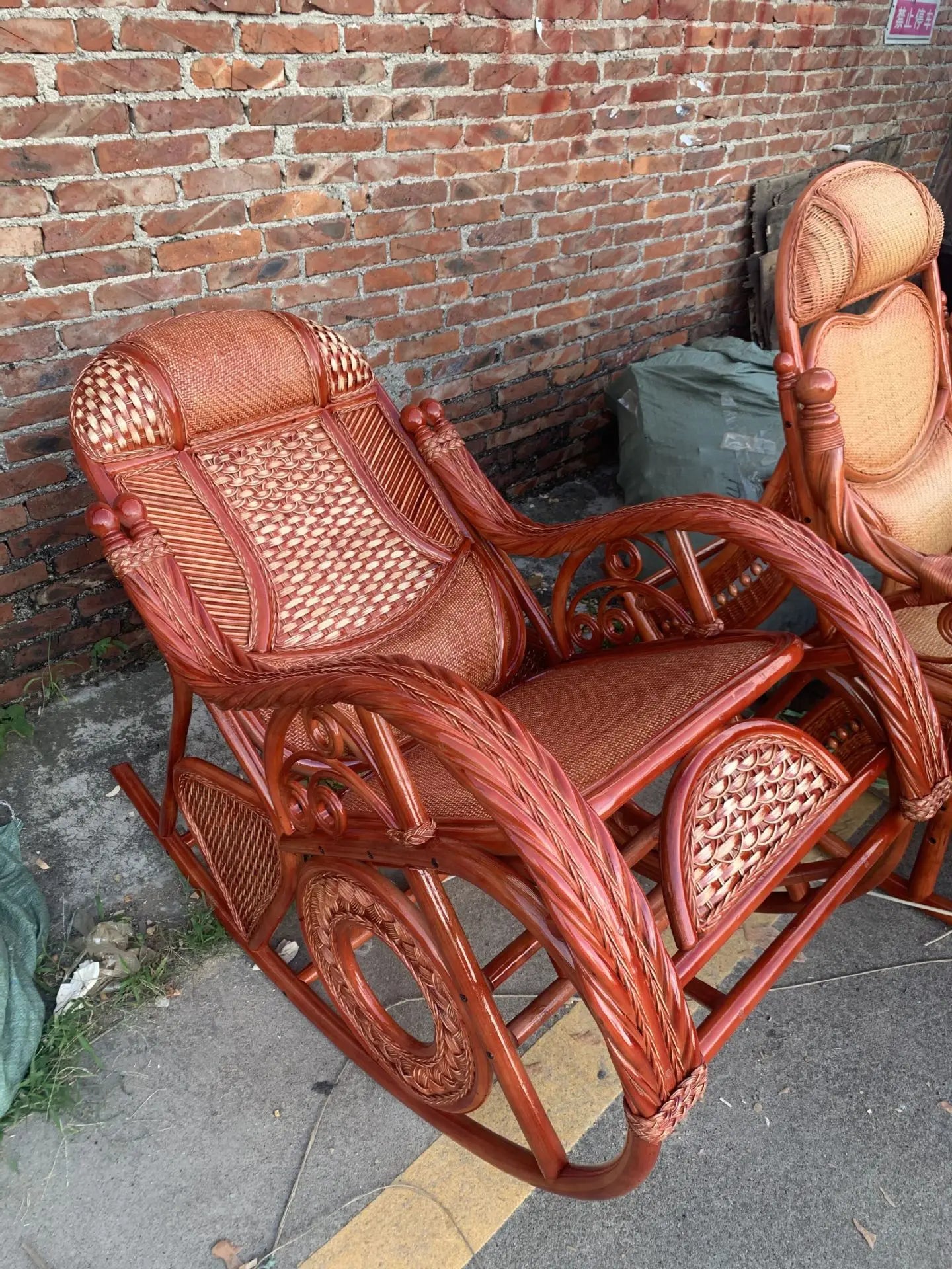 CZ Rocking Chair Hanging Basket Natural Real Rattan Plant Woven Relaxing Leisure Recliner