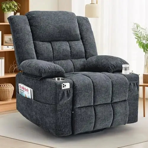 360° Swivel Rocker Recliner for Adults, Nursery Glider Recliner with Massage and Heating, Rocking Chair with Cup