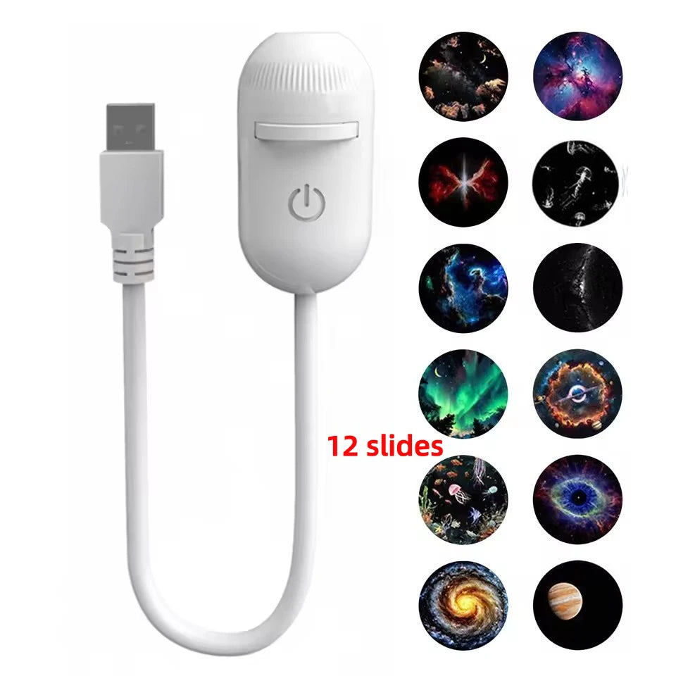 Mini USB Bedside Night Light Projection Ambient Light 36 Slides Galaxy Starry Sky Projector Lamp for Home Room Decor Kids Gifts