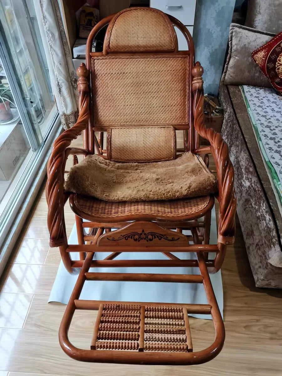 CZ Rocking Chair Hanging Basket Natural Real Rattan Plant Woven Relaxing Leisure Recliner
