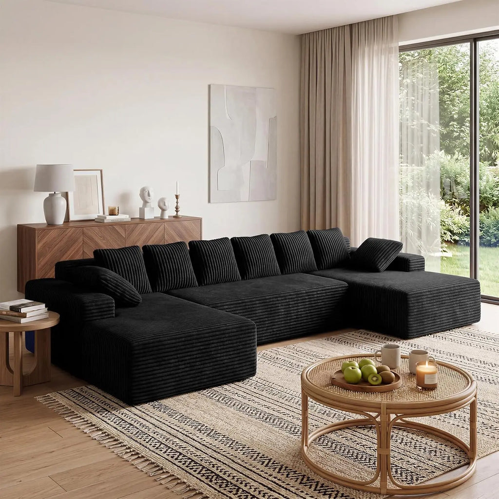 131'' Oversized Boneless Cloud Couches with Chaise, Deep Seat U Shaped Modular Sectional Sofa for Living Room 1PCS,, Customized