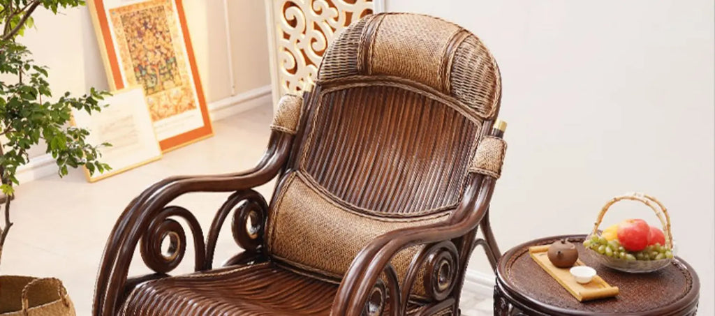 natural true rattan rocking chair recliner sofa single balcony home leisure retro cushion living room