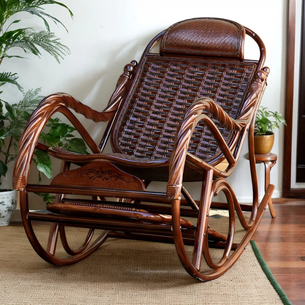 HYS rattan chair natural real rattan rocking chair adult rocking recliner leisure home balcony rattan elderly carefree nap