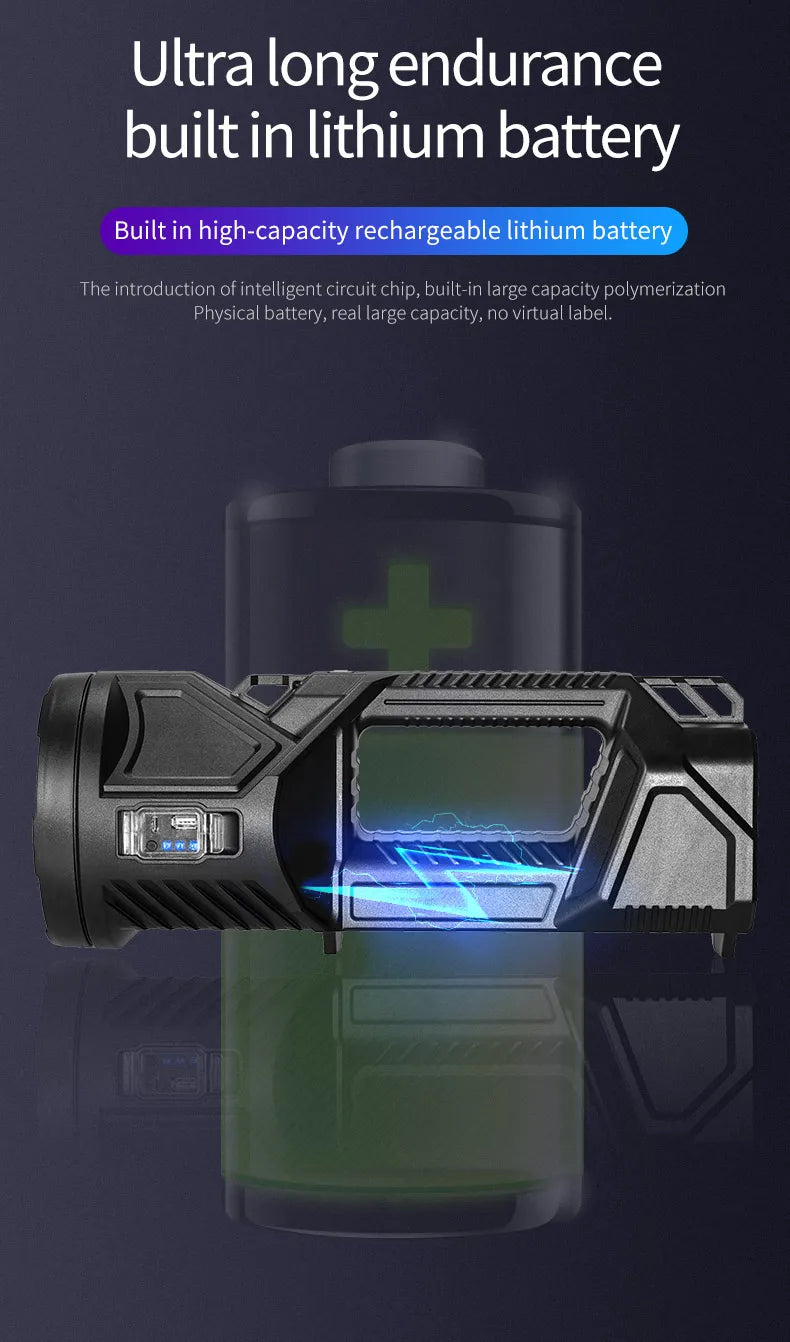 Rechargeable Lamp With Power Bank Function Flashlight Powerful Spotlight Portable Searchlight Large Capacity Lithium Battery