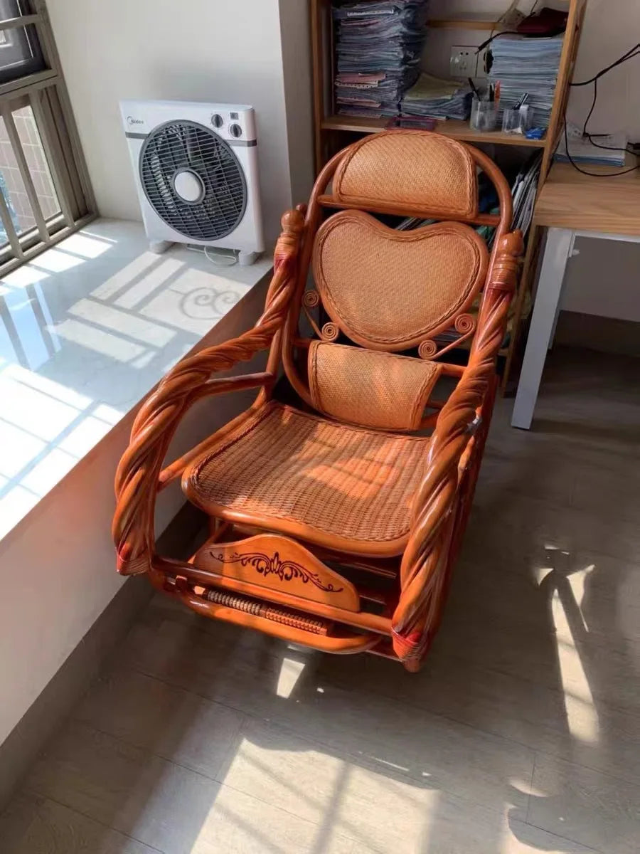Home Balcony Leisure True Vine Elderly Rocking Chair Reliable Back Braided Rattan Chair Living Room