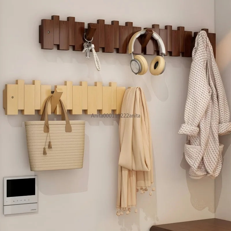Solid Wood Door Back Coat Hooks Entrance Rack No Drilling Wall Mounted Clothes Hanger for Home Decor