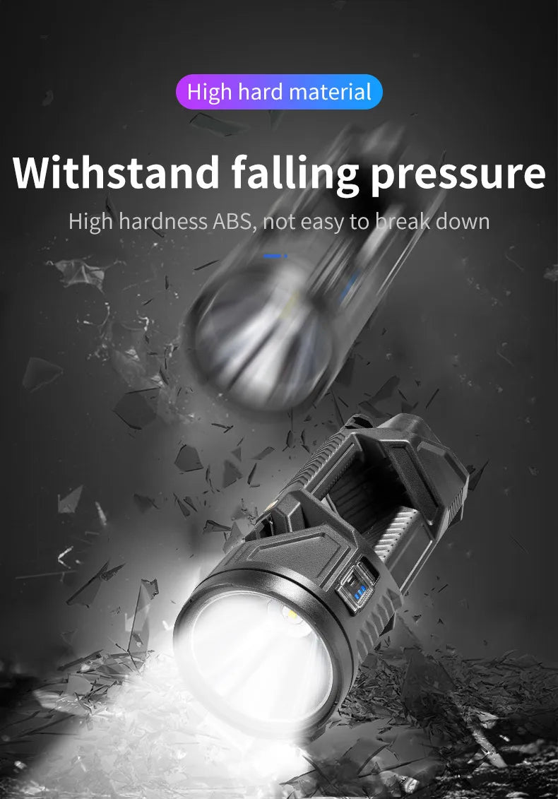 Portable Powerful Searchlight with Large Capacity Lithium Battery Rechargeable Handheld Flashlight Featuring Power Bank Function