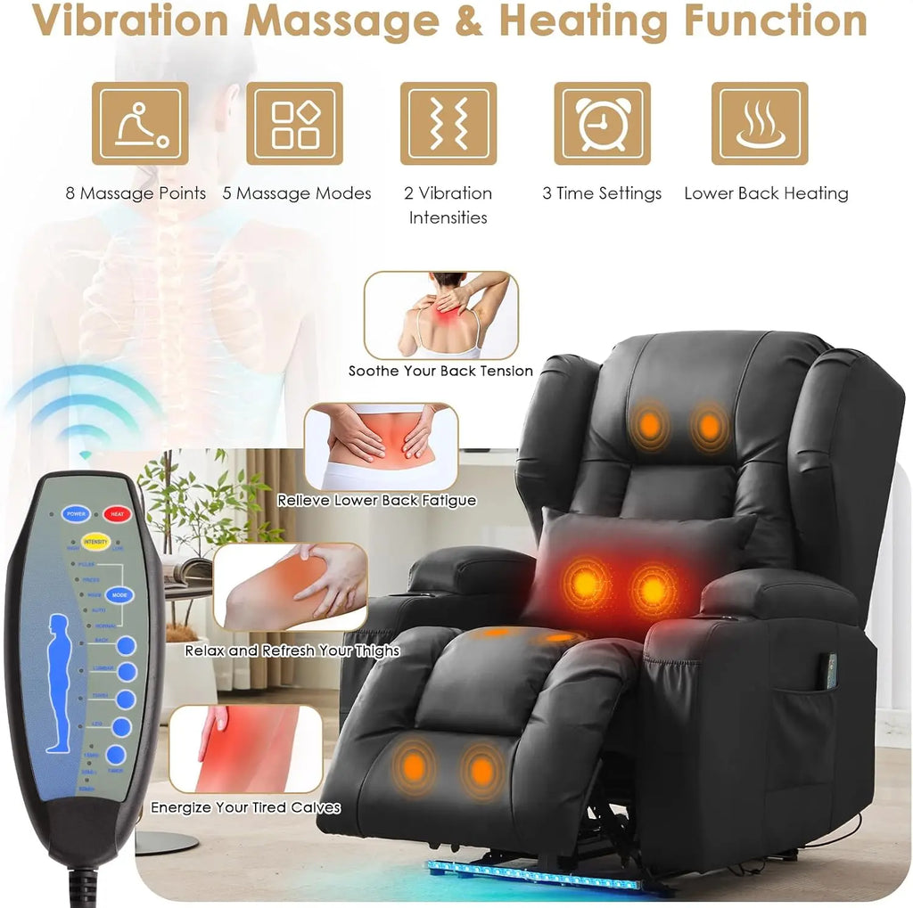 Power Recliner Chair with Massage and Heat, Zero Wall Hugger Recliners Sofa Chair for Small Spaces, Theater Seating RV Sofa with