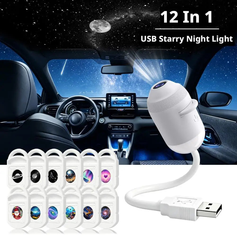 USB Star Projector Light with Clear Image Adjustable Brightness 2-in-1 Mini Galaxy Projector Night Light Touch Control For Car