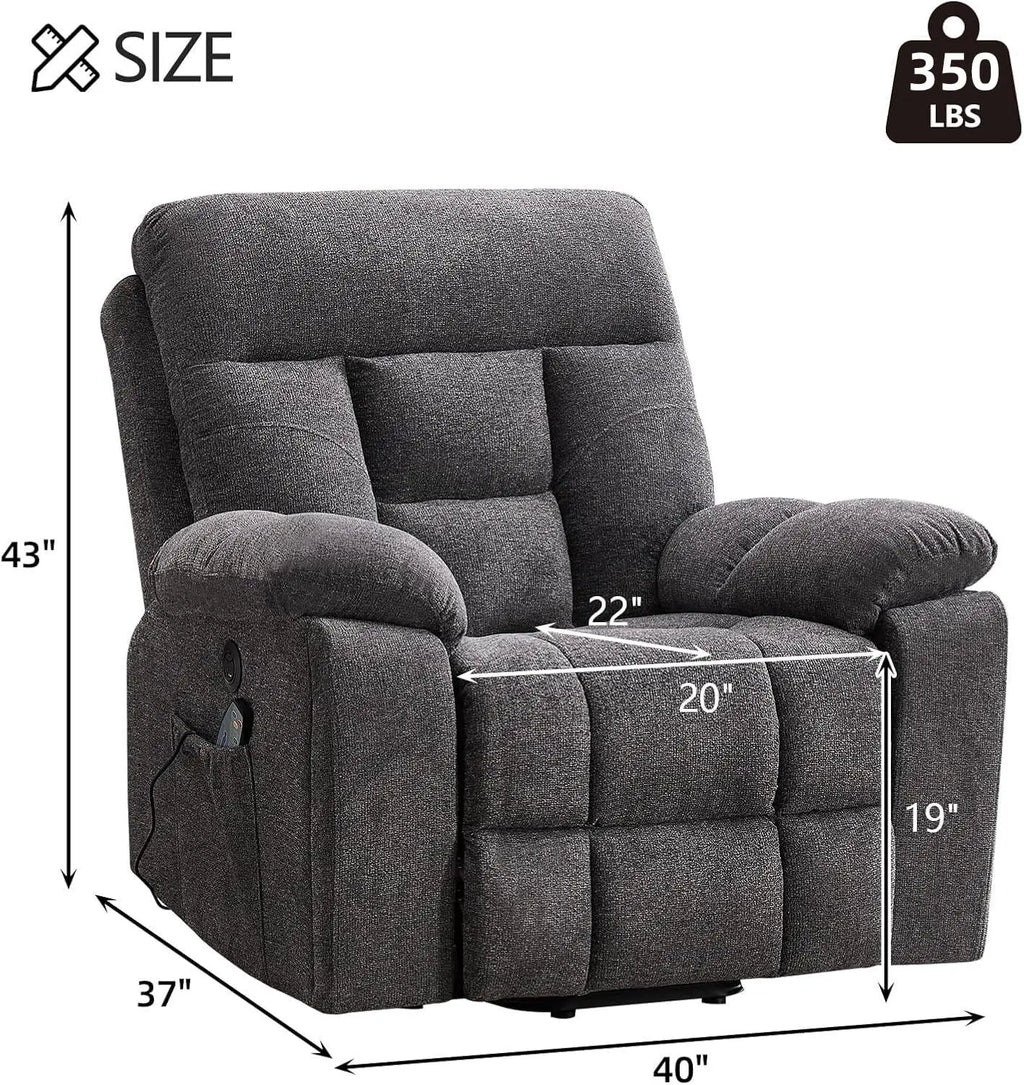 Large Power Lift Recliner Chair with Massage and Heat for Elderly Big and Tall People, Overstuffed Wide Recliners, Customized