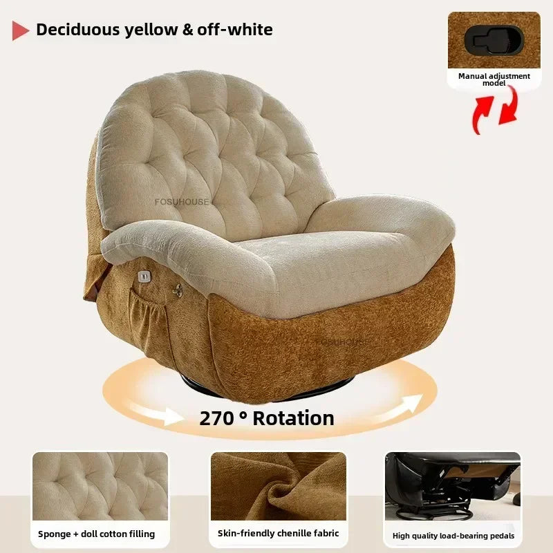Nordic Home Rotating Recliner Modern Living Room Furniture Leisure Lazy Sofa Bed Rocking Chair Designer Fabric Living Room Sofas