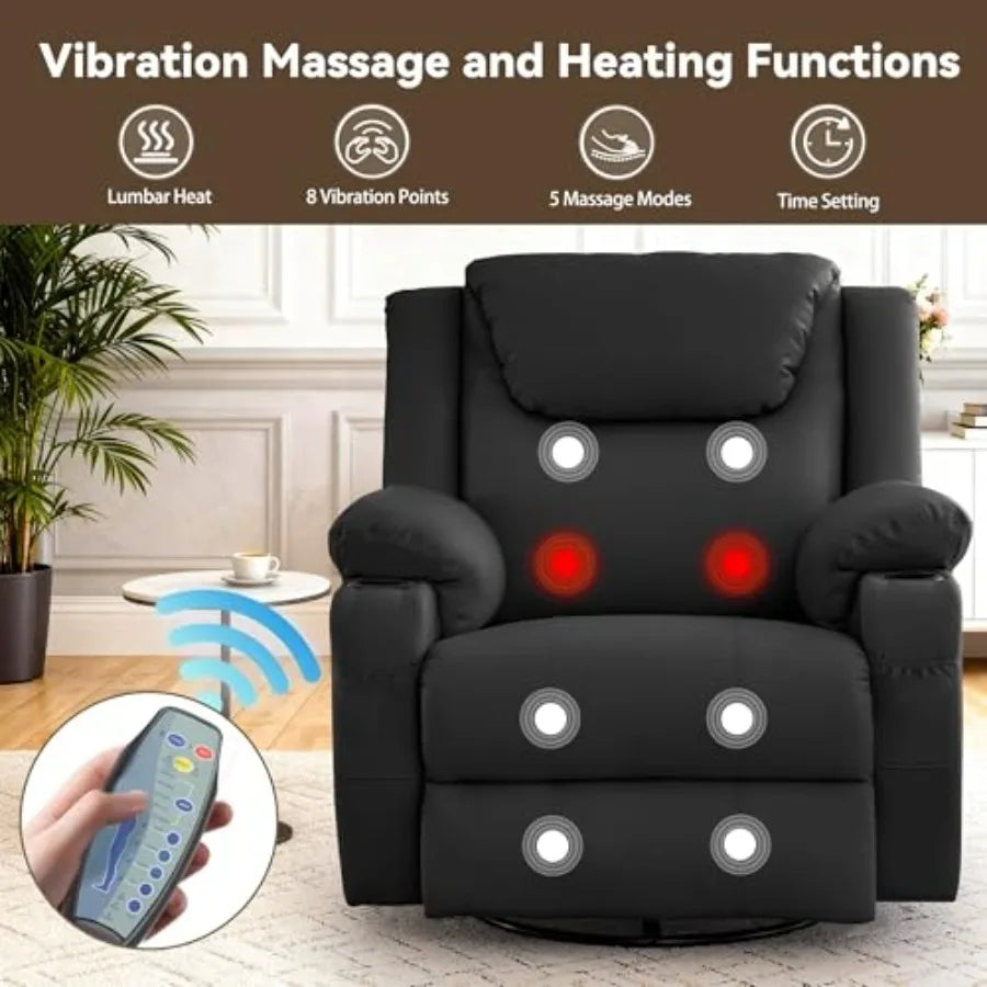 Oversized Recliner Chair, 360° Swivel Recliner for Adults, Swivel Rocker Recliner Chair with Heat and Massage, Manual Recliner