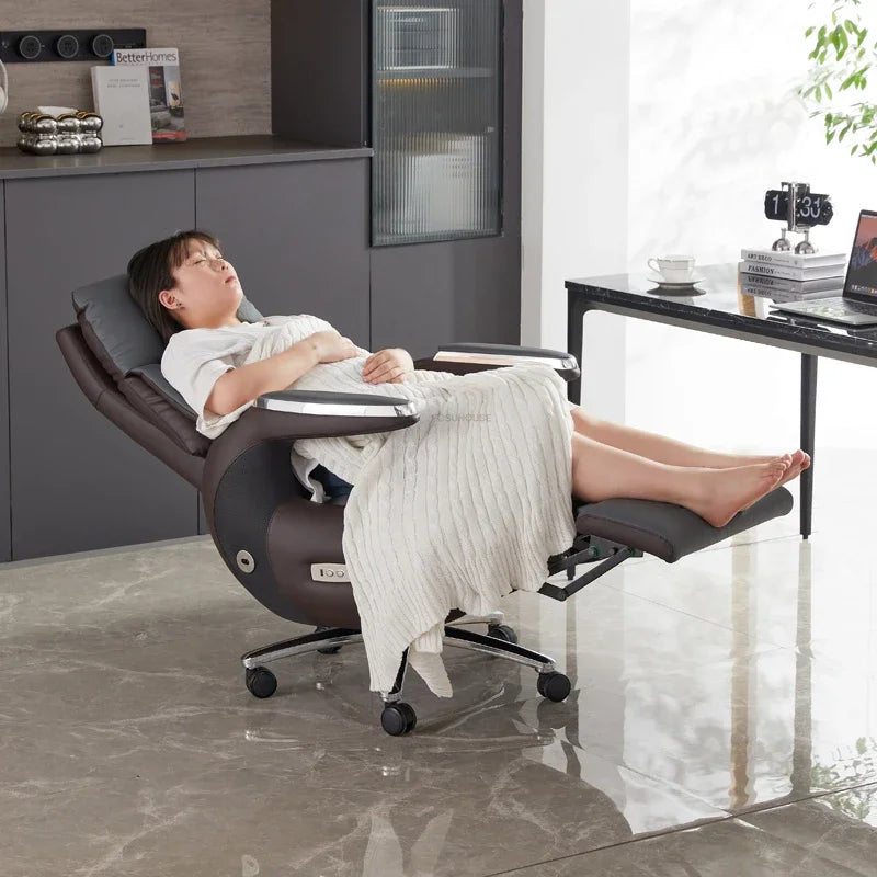 Nordic Designer Leather Boss Office Chairs Comfortable Leather Back Computer Chairs Lunch Break Gaming Chairs office Furniture A