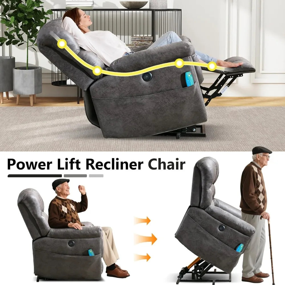 Oversized Power Lift Recliner with Massage and Heat for Elderly, Faux Leather Electric Lifting Reclining Chair with, Customized