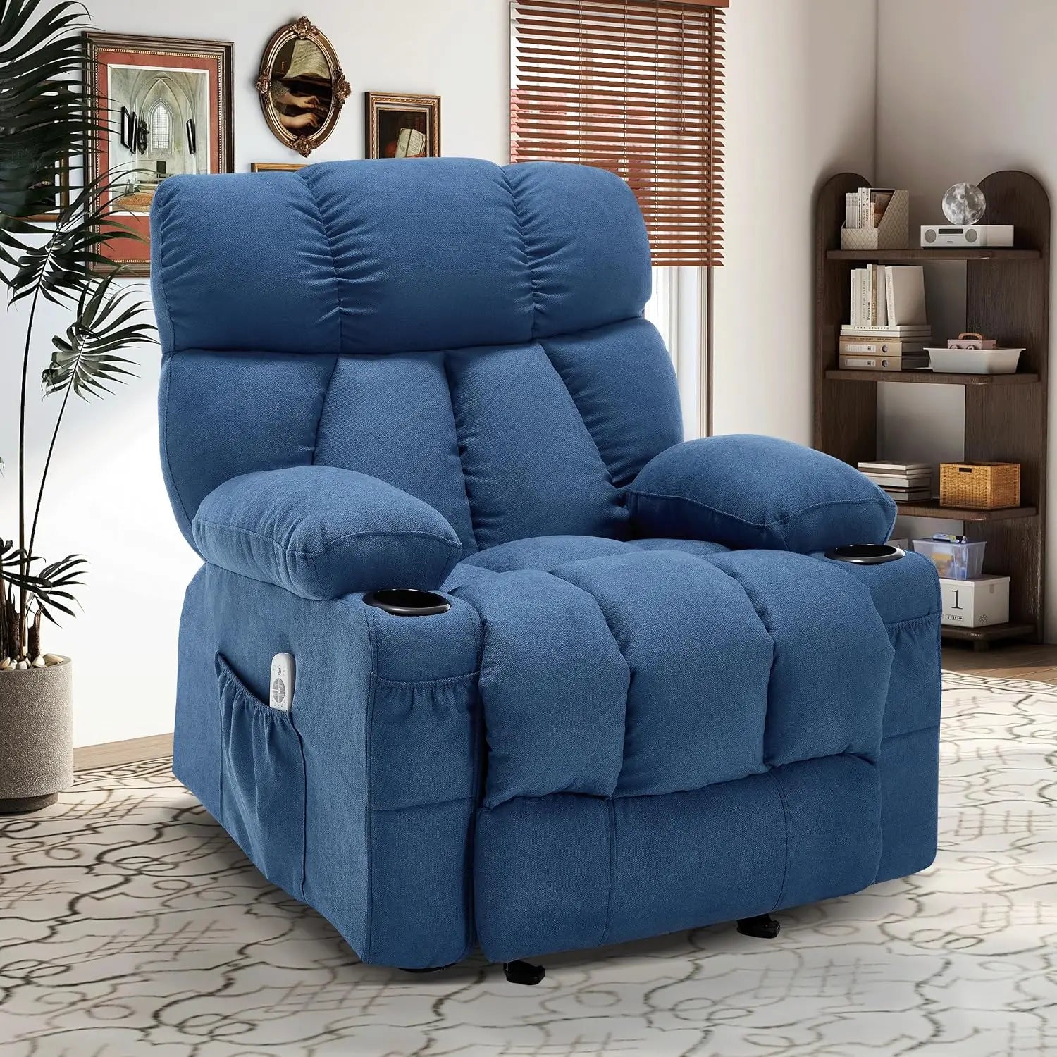 Massage Recliner Chair, Overstuffed Rocker Lazy Boy Chairs with Vibration&Gently Heat,Fabric Ergonomic Manual Nursery, Custom