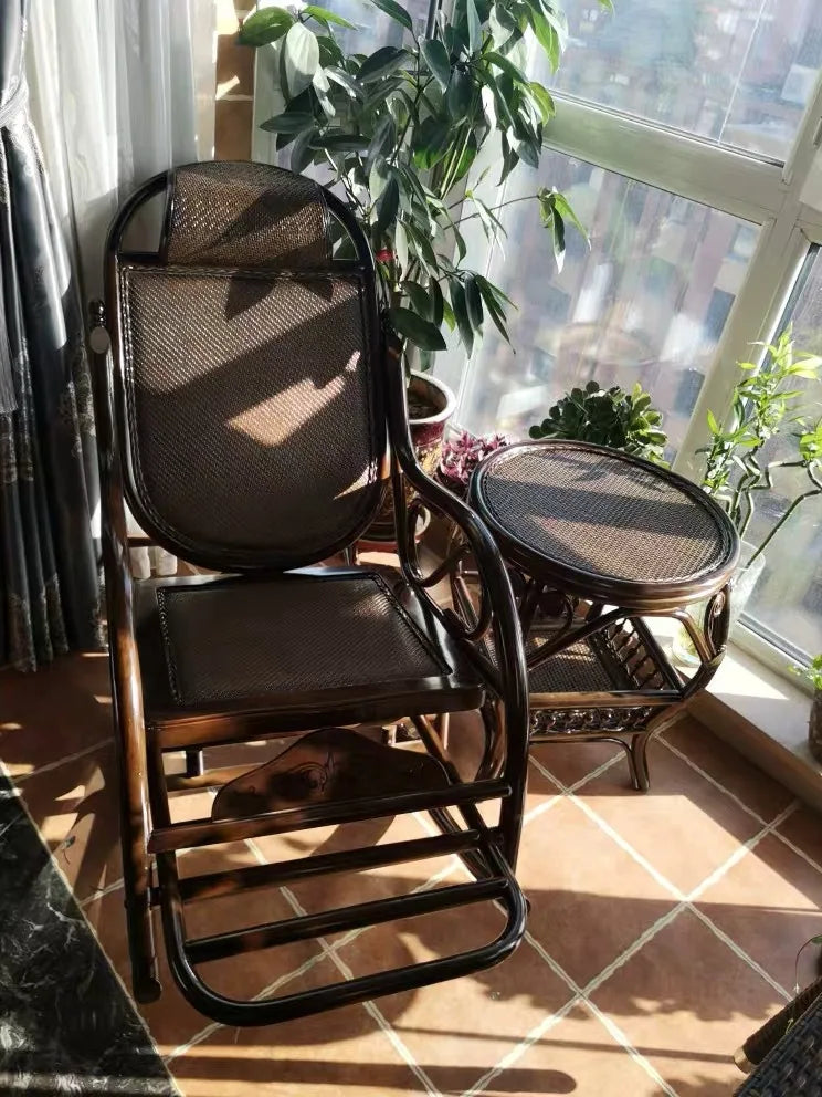 CZ Rocking Chair Hanging Basket Natural Real Rattan Plant Woven Relaxing Leisure Recliner