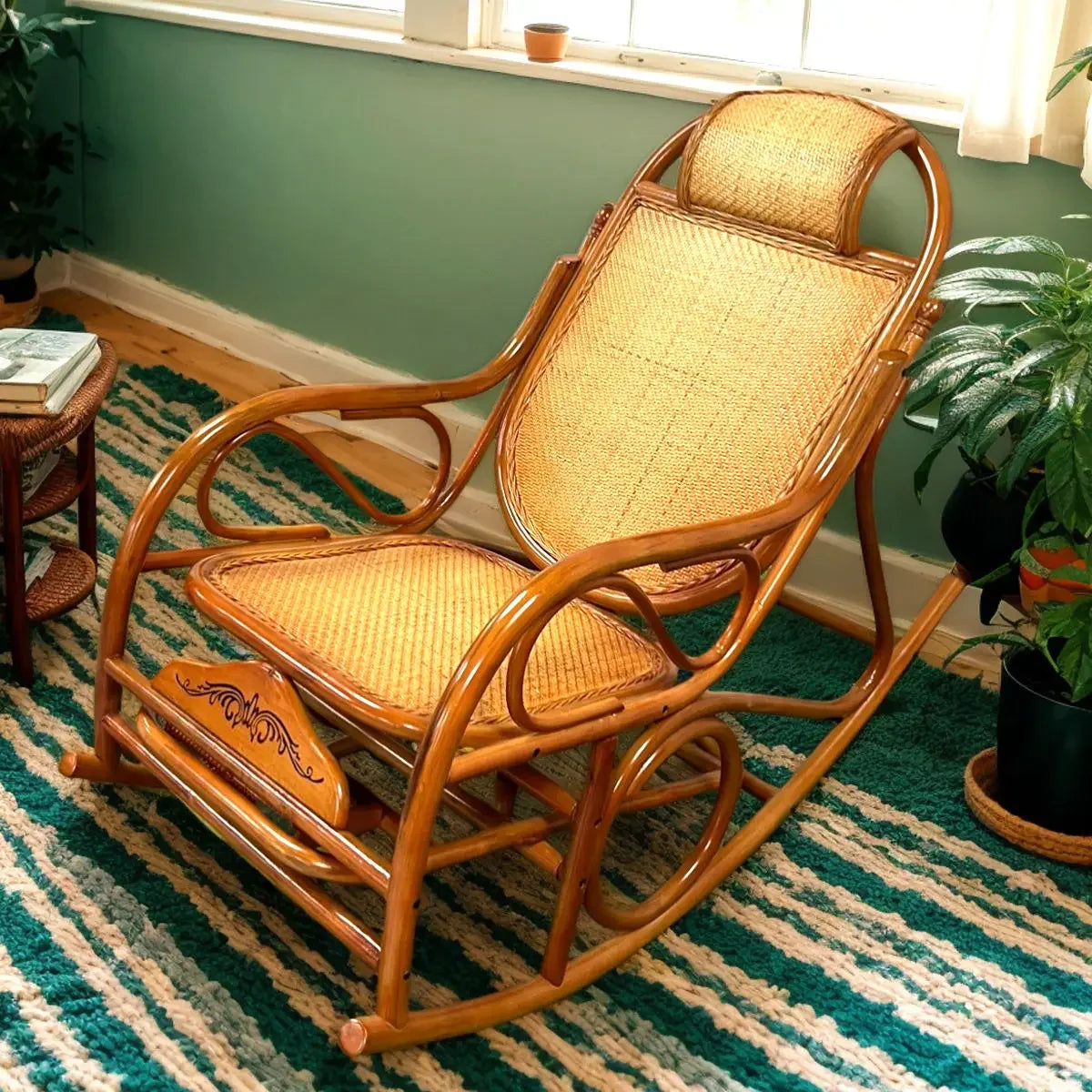 Rattan chair natural Indonesian real rattan rocking chair adult rocking recliner leisure home balcony rattan elderly carefree na