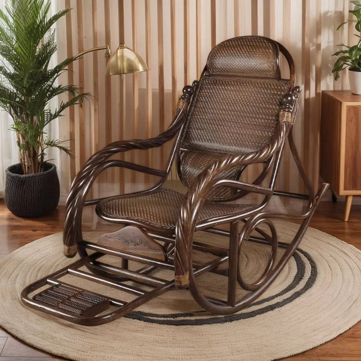 HYS rattan chair natural real rattan rocking chair adult rocking recliner leisure home balcony rattan elderly carefree nap