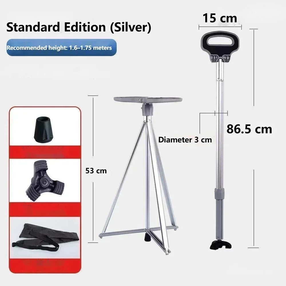Crutch Chair For The Elderly Folding Non-slip Cane Crutch Bench With Stool Seat Can Sit Lightweight Multifunctional Crutch