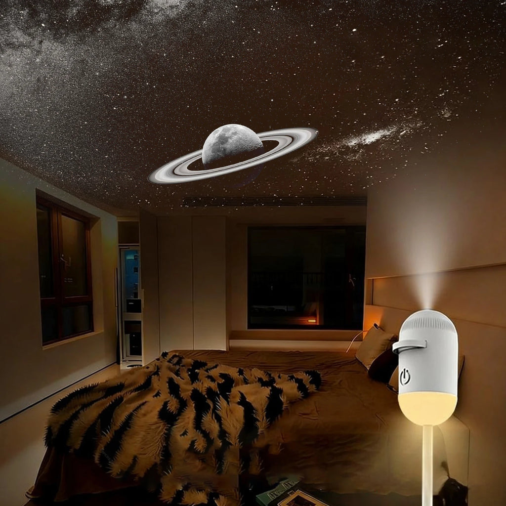 2-in-1 Mini Galaxy Star Projector Night Light Sliding Films Starry Sky Ambient Light 360° Rotating Background Atmosphere Light