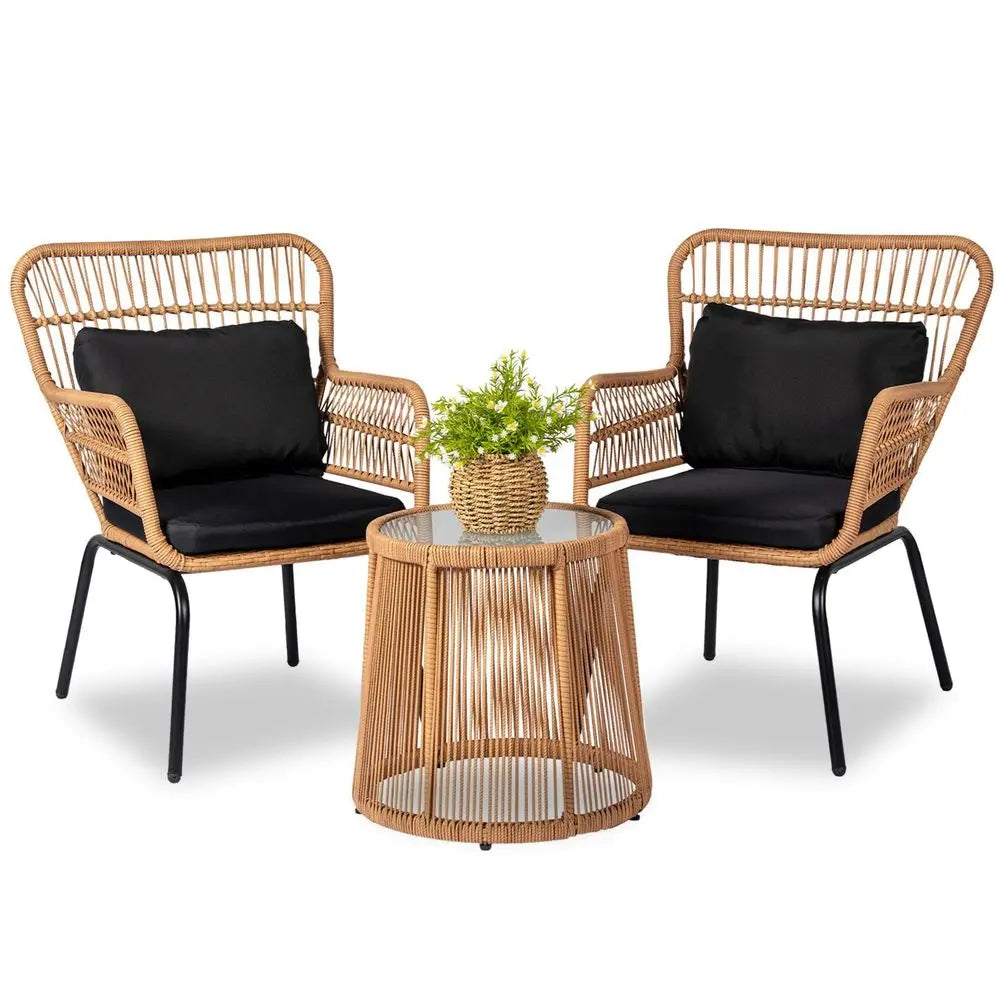 Piece Outdoor Wicker Furniture Bistro Set, Rattan Chairs Conversation Sets Wicker Patio Furniture for Balcony Poolside Backyard